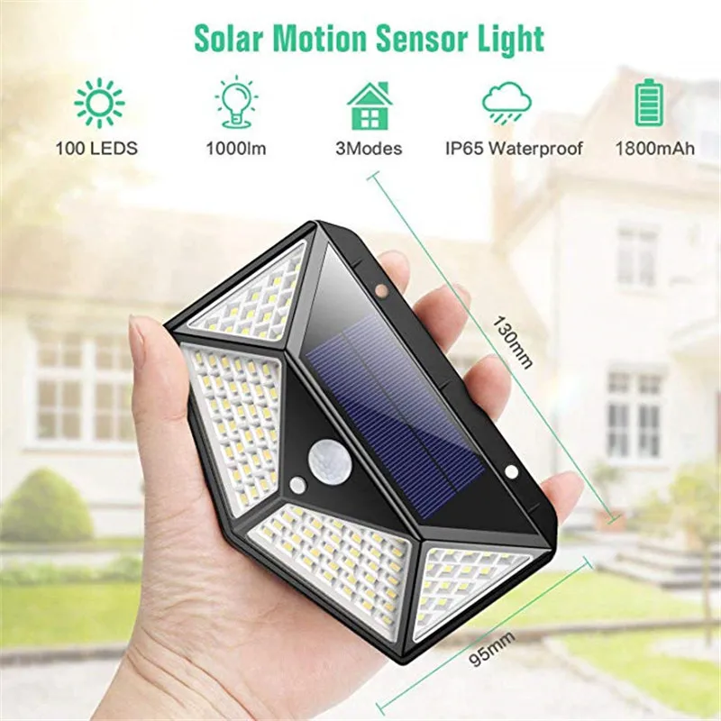 New 100 LED Solar Lights Wall Lamp Solar Induction Lamp Human Courtyard Waterproof Stairs Outdoor Light For Garden Decoration