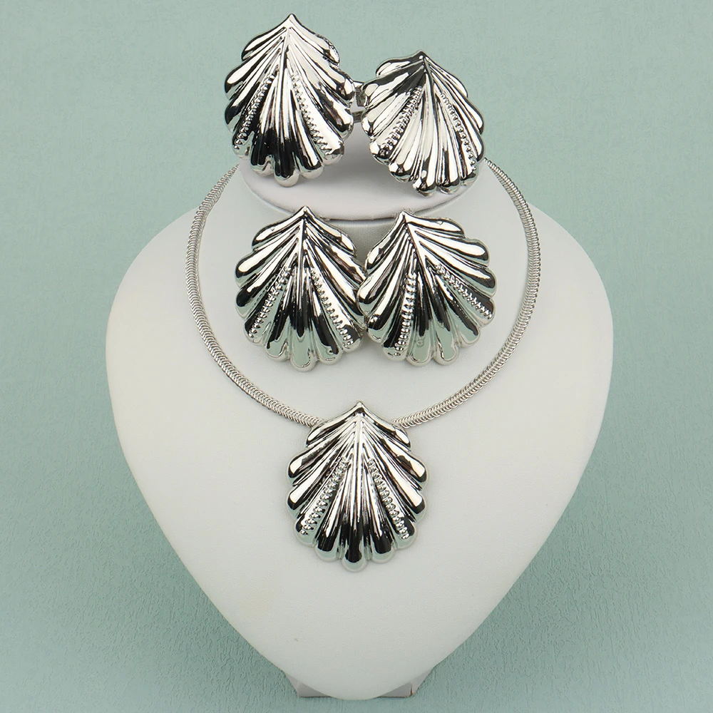 

Турецкий комплект украшений для женщин, посеребренные серьги, ожерелье, набор из 4 шт., африканские нигерийские украшения для свадебного пла...