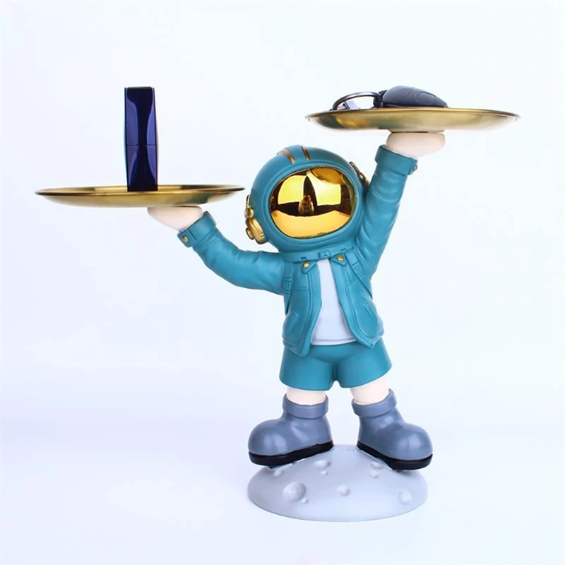 

Nordic Creative Astronaut Statue with Tray Storage Plate Organizer Resin Multifunction Ornaments Phone Holder