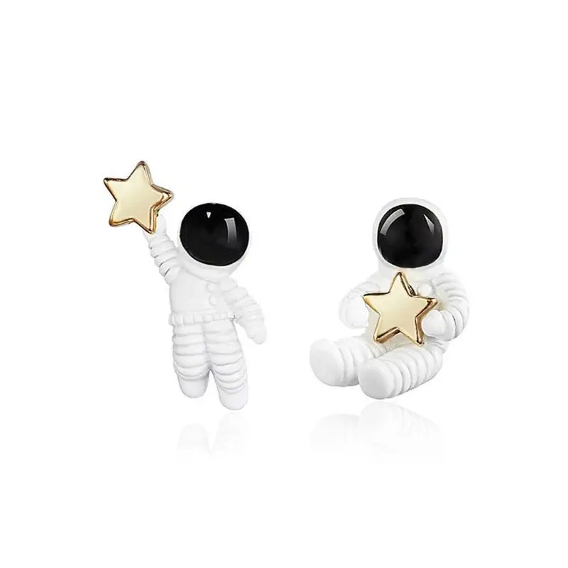 

Cute Asymmetric Space 925 Silver Plated Astronauts Stud Earrings Women Jewelry