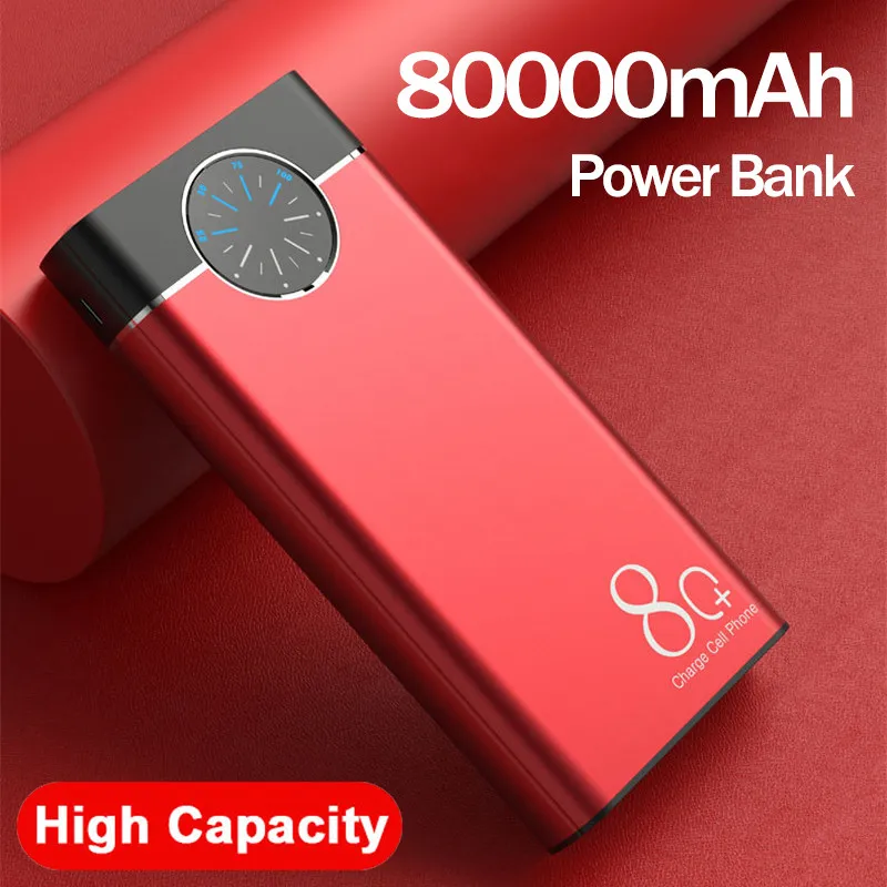 

Fast Charging 80000mAh Power Bank Digital Display Portable External Battery with Flashlight 2USB Powerbank Charger for Xiaomi