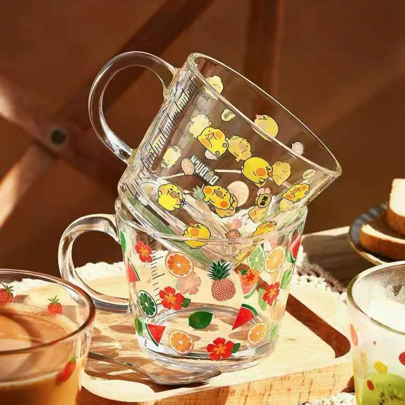 

500ml Yellow Peach Cactus Glass Tea Milk Cups with Scale Coffee Mug Party Creative Drinkware Tumbler Water Cups