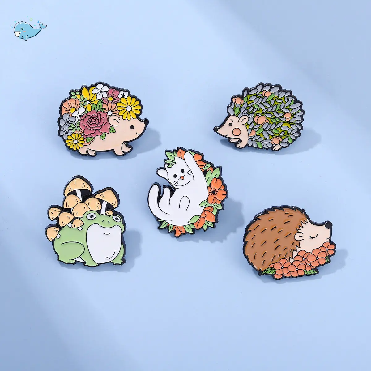 

Cartoon Cute Hedgehog Flowers Cat Mushroom Head Frog Enaeml Pins Series Animal Badge Brooch for Jewerly Accessory