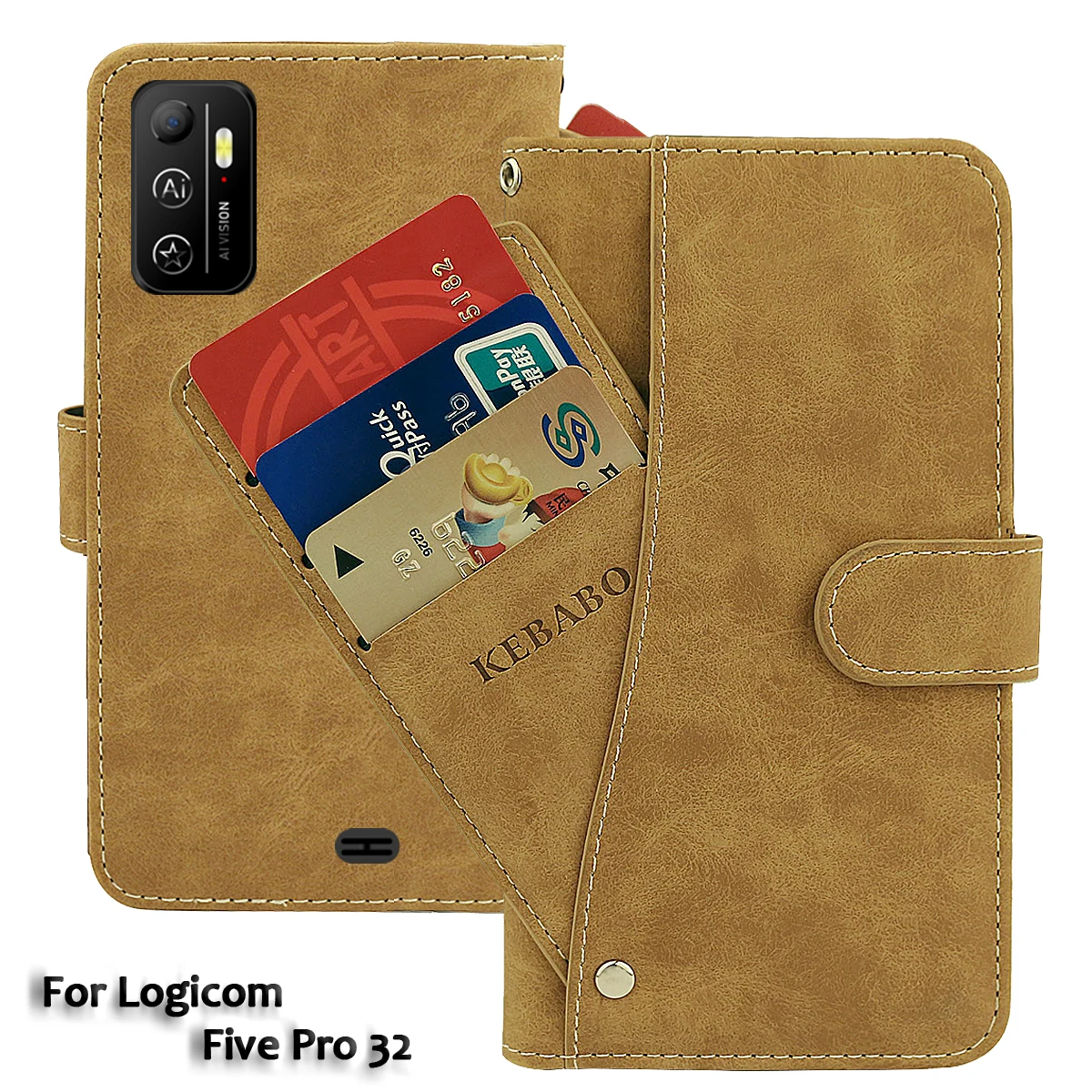 Фото Винтажный кожаный кошелек Logicom Five Pro 32 чехол 5,4 дюйма, роскошный флип-чехол с отделениями для карт, магнитные Защитные чехлы для телефона, сумки №1