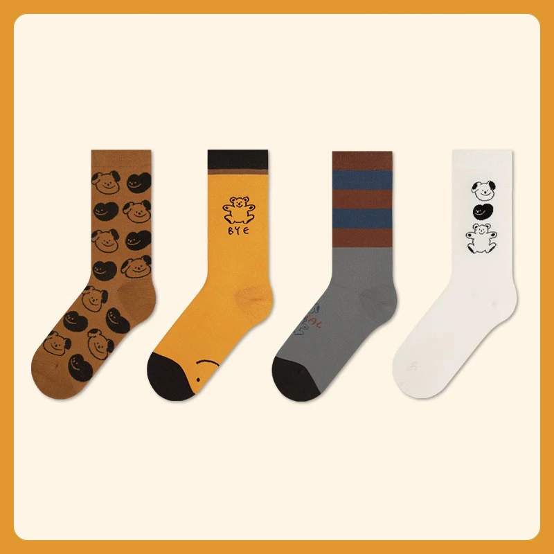 5 Pairs of high quality women's socks medium tube socks Cute women's socks Love bear socks women's socks casual socks