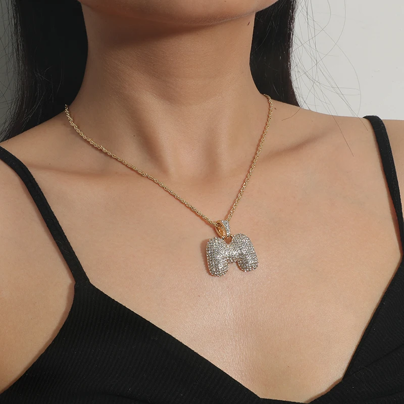 

Chic Matchy Women Jewelry Letter Pendant Necklace Full Crystal Stone Charms Zinc Alloy Chain Party Daily Wearing
