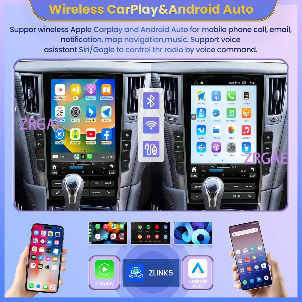 Фото Автомобильный радиоприемник Android 15, стерео для Infiniti Q50 Q50L Q50S Q60 2014-2020, Tesla, автомобильный мультимедийный Carplay, экран, GPS-плеер №2