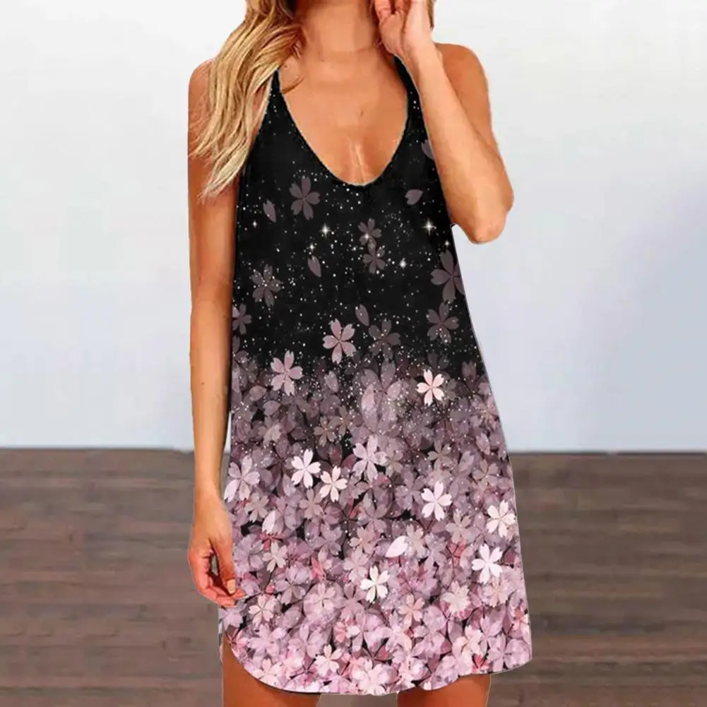 

Sundress Starry Sky Floral Print Sexy Dress Backless Hollow Out Halter Loose Mini Dress O Neck Halter Women Dress for Party 2022