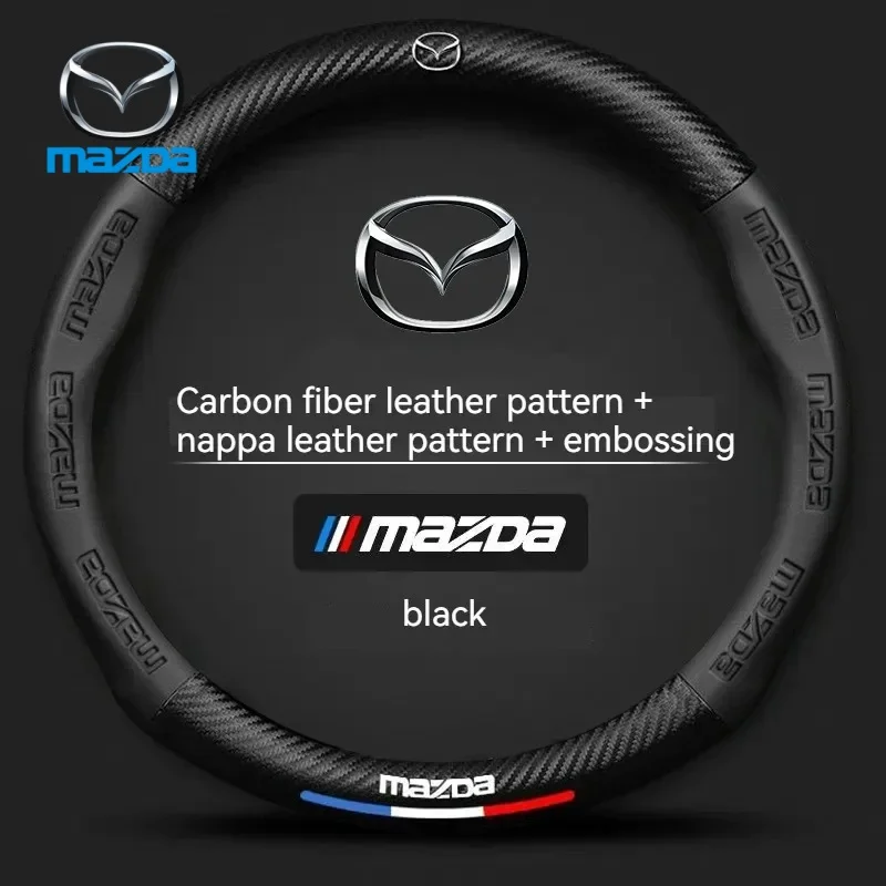 Фото Для Mazda 2 3 5 6 CX-4 CX-5 CX-7 CX-8 CX-30 CX-50 MX5 Miata RX-7 RX-8 Axela Atenza Автомобильный кожаный чехол на руль из углеродного волокна №2