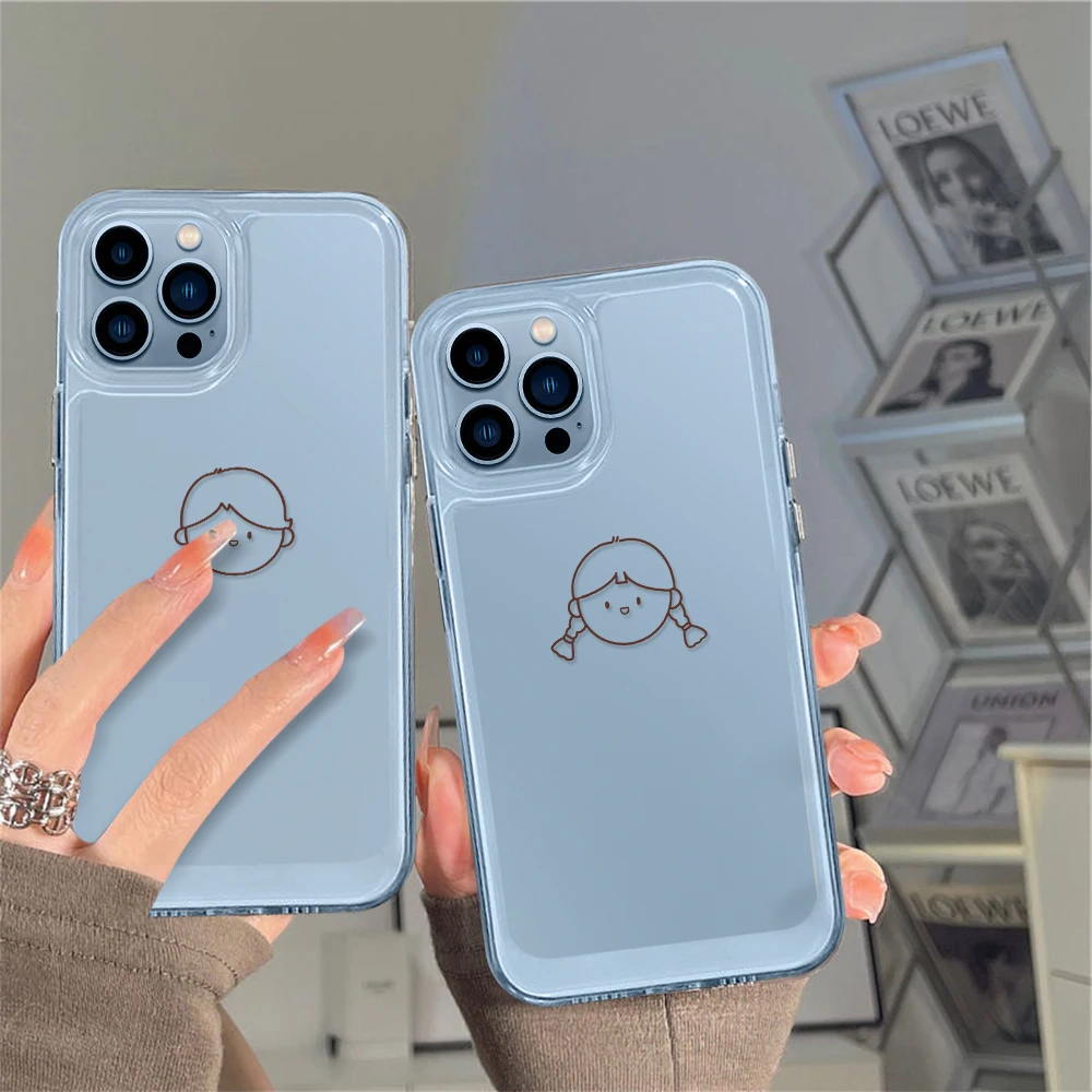

Couple Girl Boy Cute Case for iPhone 14 13 12 11 Pro Max Mini XS XR X Shell Back Cover for iPhone14promax Capa Protection Fundas