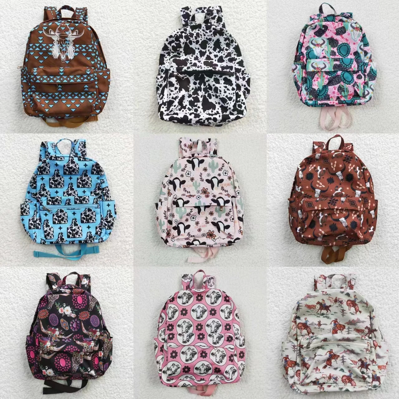 Wholesale Children Western Cow Print Flower Backpack Travel Daypack Toddler Outdoor Portable Teen Girl Kids Floral School Bag