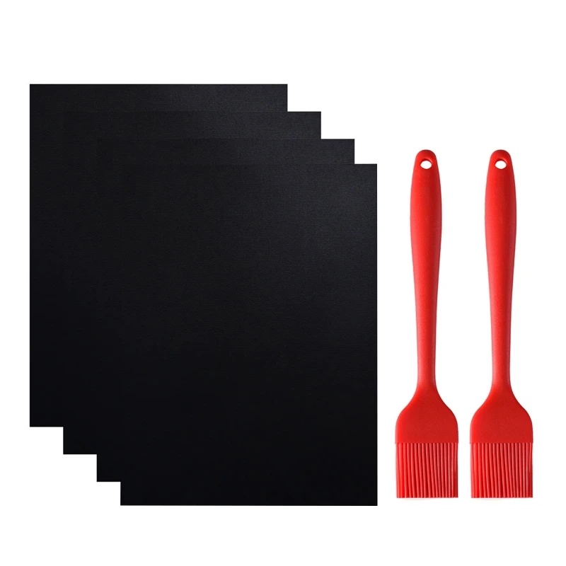 

6 Pack BBQ Pads Barbecue Mats Grill Mats Grilling Pads Fiberglass Material with Barbecue Brush for Kitchen Grilling BBQ