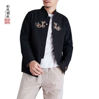 chinese style mens embroidered tang suit ethnic style loose cotton and linen top zhongshan suit men jacket tops