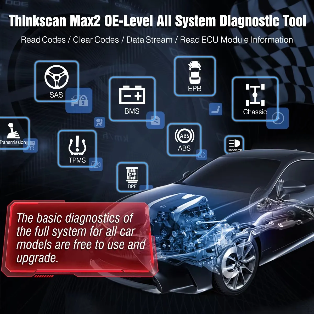 Фото [Бесплатное обновление на весь срок службы] THINKCAR ThinkScan Max 2 Автомобильный диагностический инструмент с полной поддержкой системы CANFD для GM, 28 функций сброса, сканер OBD2, TPMS №3