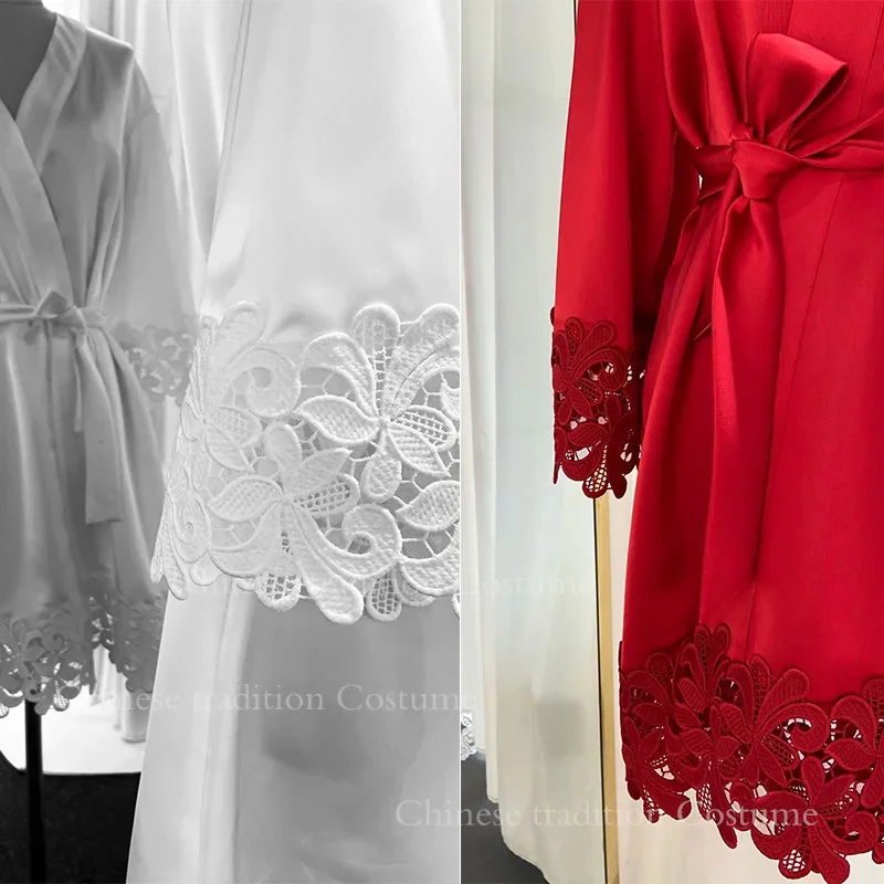 Женский сексуальный кружевной свадебный халат с цветочной вышивкой кимоно для