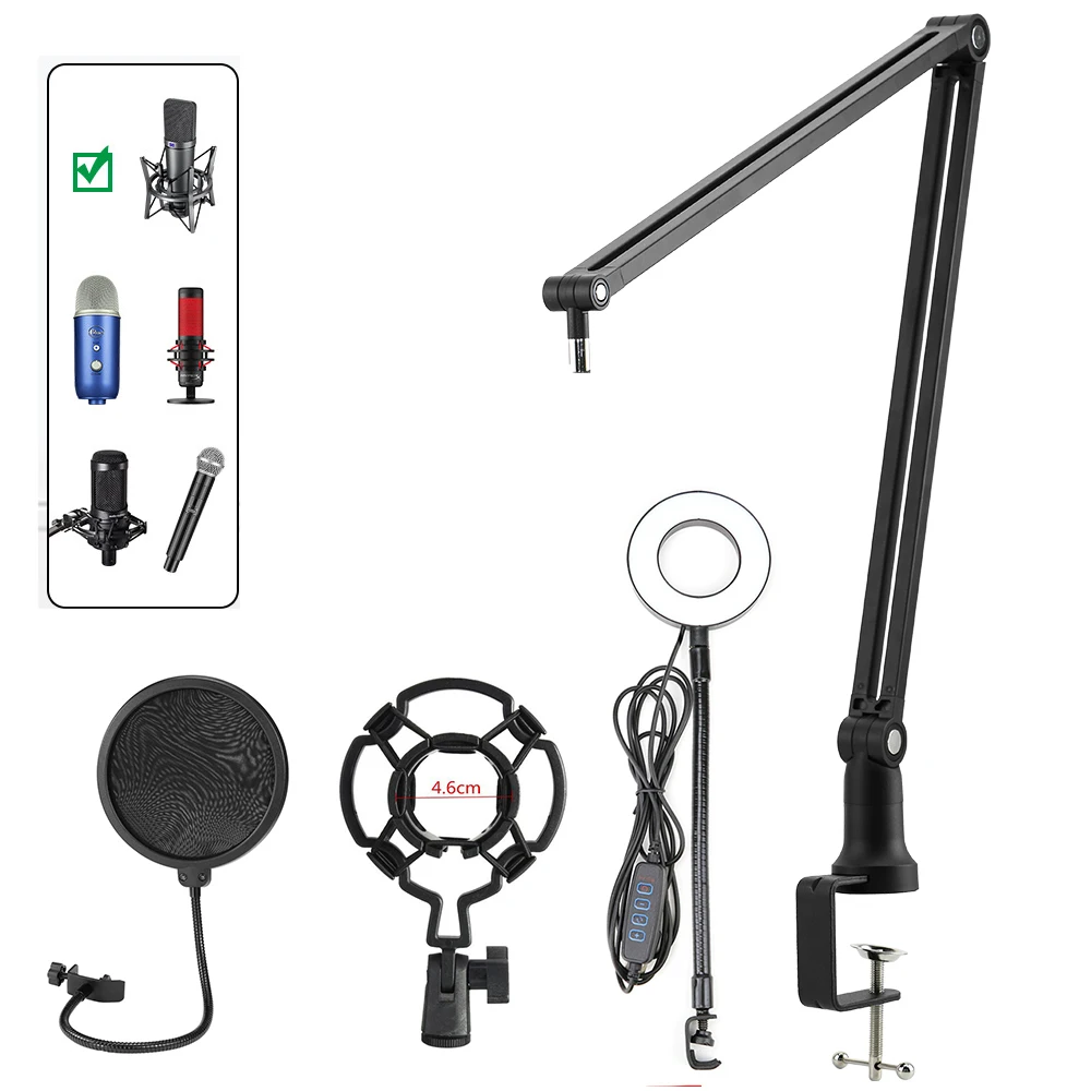 

Suspension Boom Scissor Arm Microphone Stand Pop Filter Shock Mount Ring Light for HyperX QuadCast A8 A6V K658 K688 K669 Mic