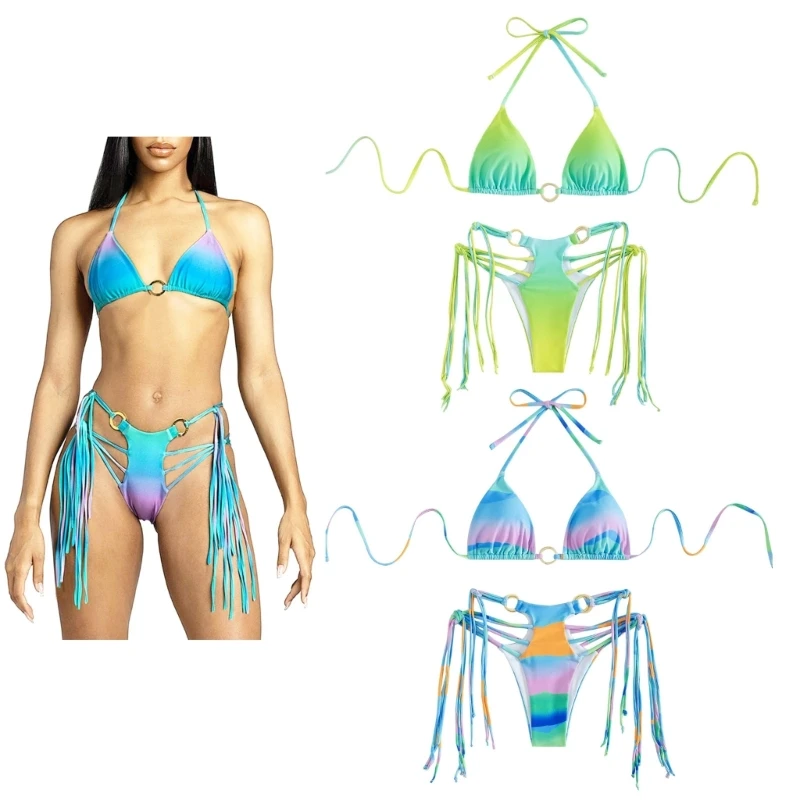 

Women 2-Piece Strappy Swimming Suit High Cut Beachwear Halter String Bikinis Set