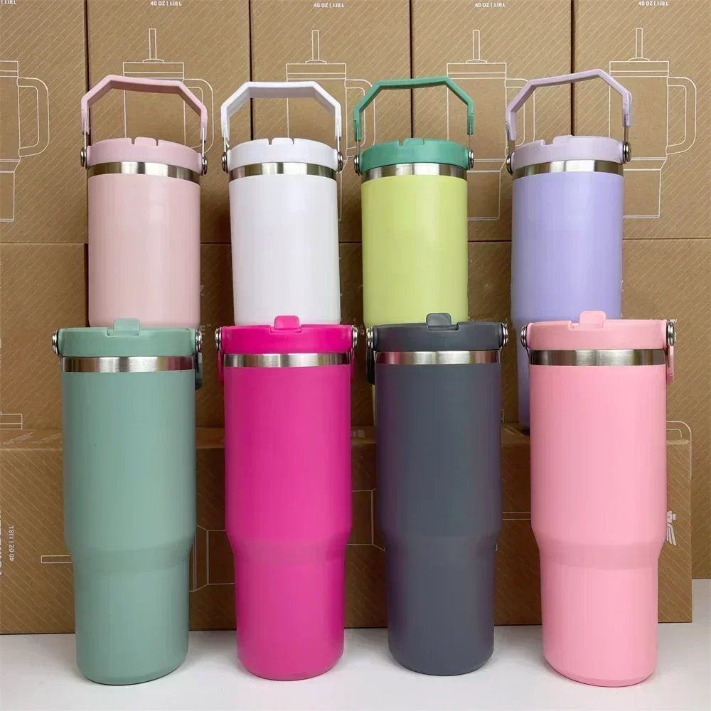 Стакан В Стиле Стэнли На 30 Унций С Ручкой И Соломенной Крышкой. Термос Из