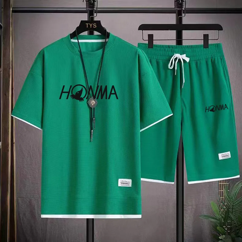 2023 Summer Men 2-Piece Tops+Shorts Sportswear Fashion Printing Loose Harajuku Style Street Apparel Casual Outdoor Adventure Set