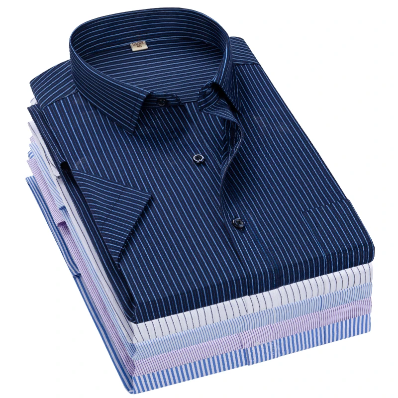 

Men Striped Plaid cotton Casual short Sleeve Shirt Comfortable turn down Collar Slim Work shirt Male Business Dress fashion tops
