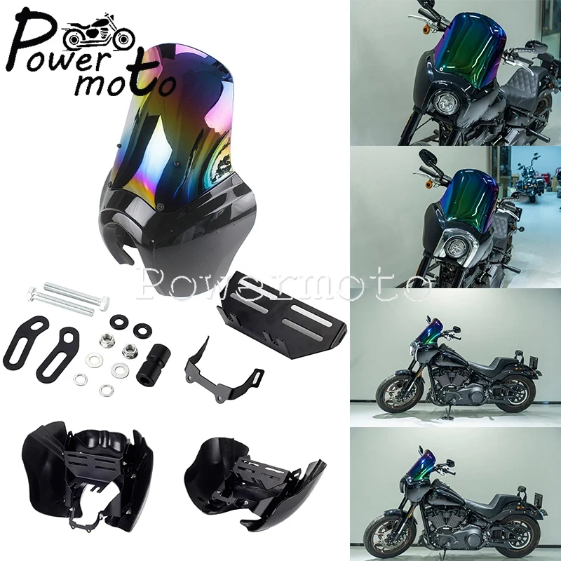 

Motorbike Fairing Windshield W/Headlight Relocation Bracket Bezels Trim Cover For Harley Softail Low Rider S 114 117 FXLRS 20-22