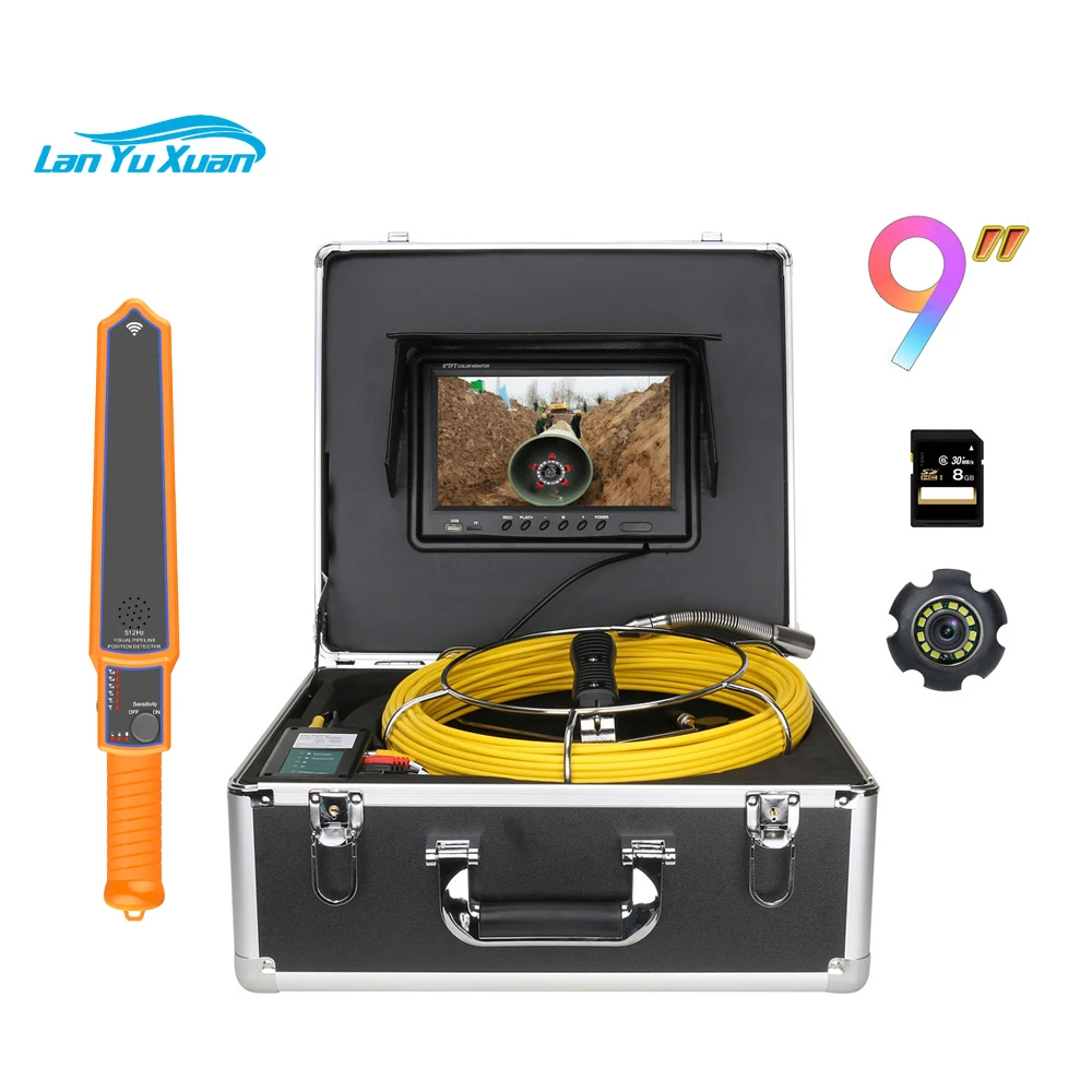 

9" Monitor DVR 20M 30M 50M Sewer Pipe Inspection Video Camera with Auto Self Leveling 512HZ Pipe Locator 22MM IP68 HD 1000TVL