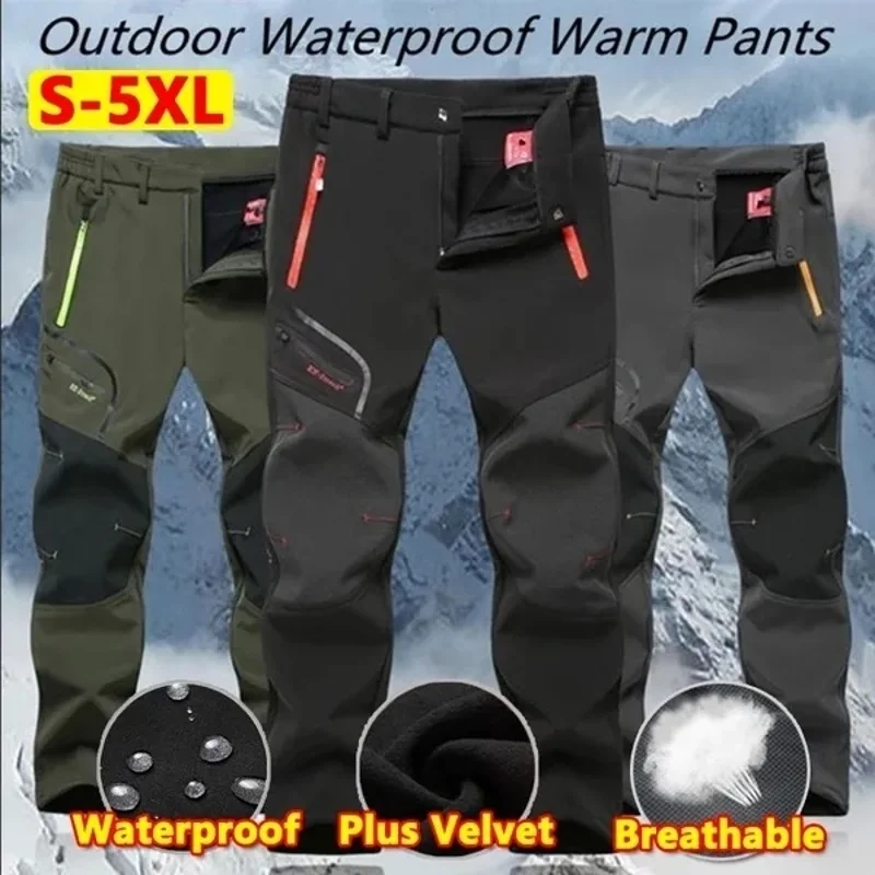 

Thin/Thick 2 Styles Men'S Waterproof Pants Outdoor Hiking Camping Fishing Sports Trousers Male Softshell Warm Fleece Cargo Pants