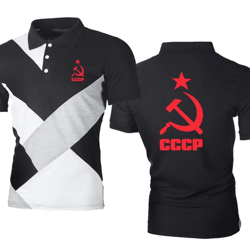

2022 Summer Mens POLO shirt CCCP Russian USSR Soviet Union Splicing Mens short sleeve Cotton High Quality Short sleeve