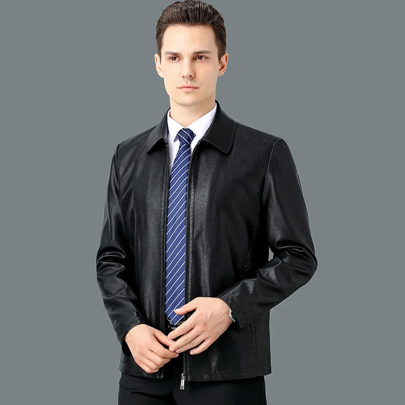 2024 новая кожаная куртка из овчины с лацканами мужская повседневная деловая