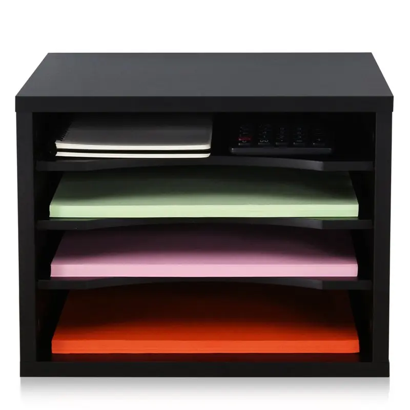 

Black Wood Desk Organizer with 4 storage Paper File Holder for Home and Office DO403501WB-G