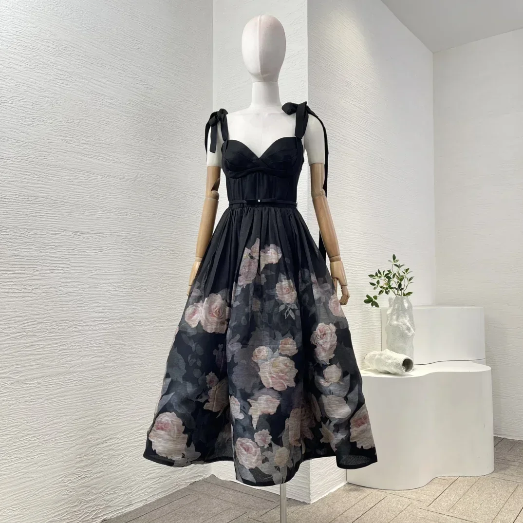 2024 Новая коллекция черное высококачественное женское мини-платье без рукавов из