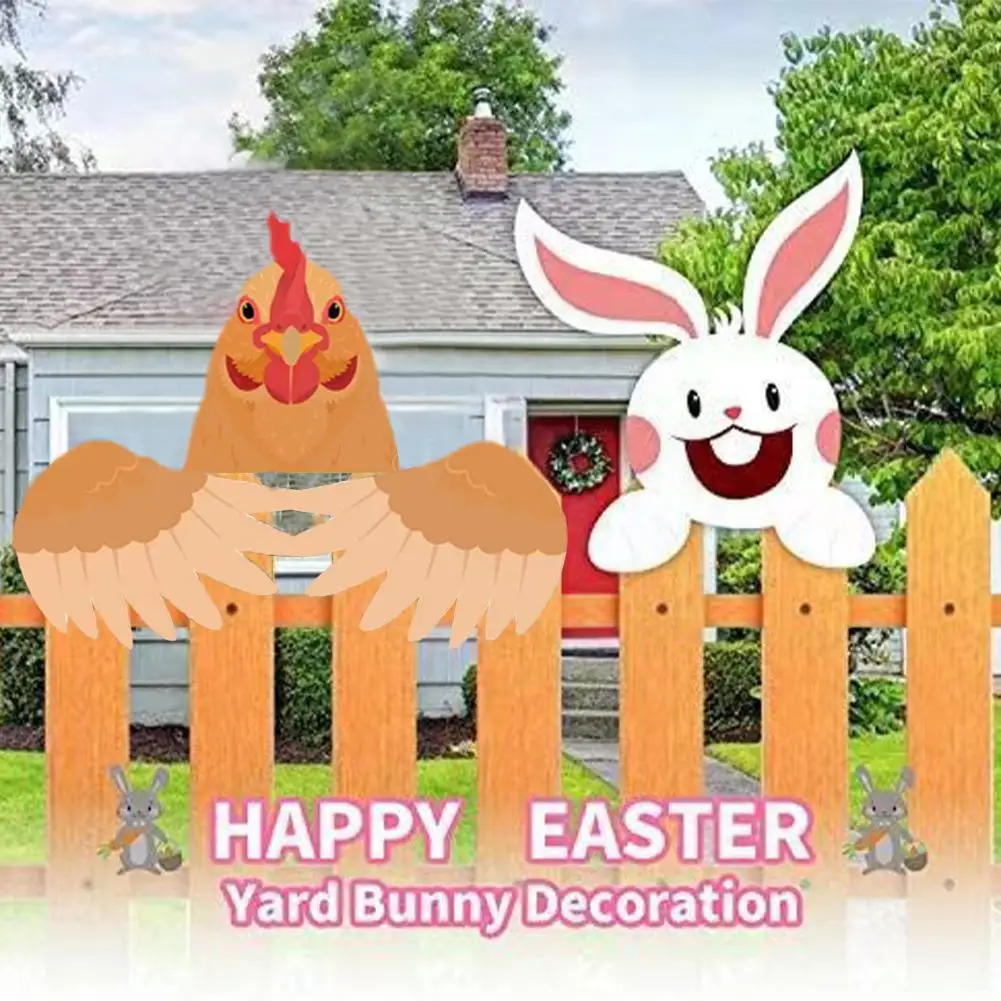 

Happy Easter Fence Peeker Decoration Garden Yard Decorations Bunny Sign Scene Chicken Outdoor Diy Door Decor Fence Peeker I L5f0