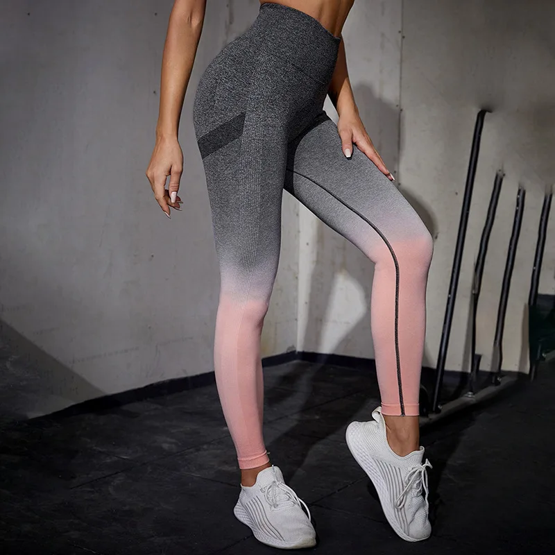 Бесшовные штаны для йоги WANAYOU спортивные леггинсы с градиентом колготки фитнеса