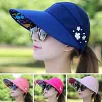 summer hats for women foldable uv protection sun hat pearl flower visor suncreen cap female travel outside casual baseball cap