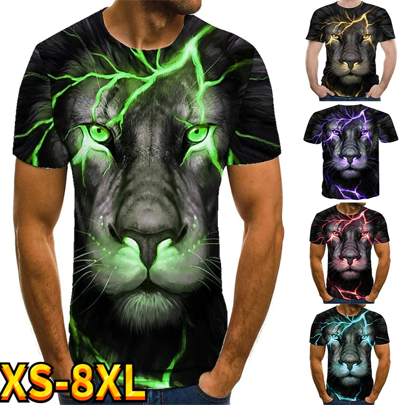 

2022 Summer Men's Lion Printed Painting Tee Shirts Round Neck Pullover Fational Cool 3D Printed Streetwear Plus Size New Design