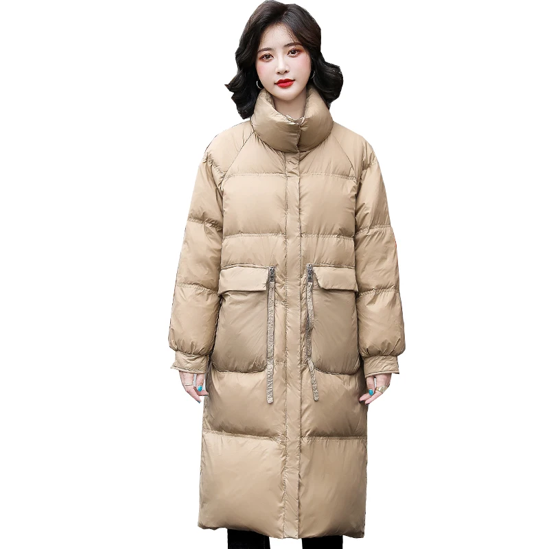 2023 Winter women's Korean Fashion Warm Hooded Long Down Jacket