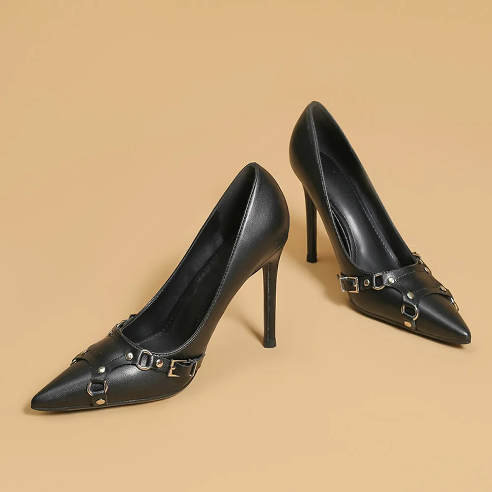 

Туфли-лодочки женские на шпильке, заостренный носок, без застежки, высокий каблук-шпилька, пряжка, пикантные вечерние туфли-лодочки, черные