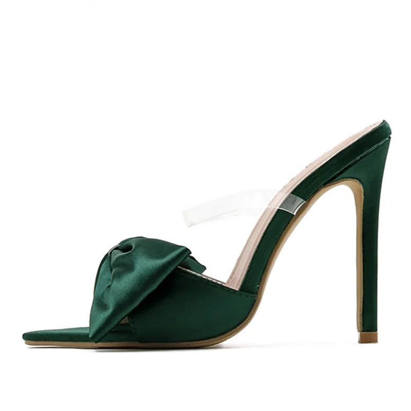 

Silk Butterfly-knot Women slippers Mule high heels Slippers Sandals flip flops Pointed toe Strappy Slides Party shoes wome shoes