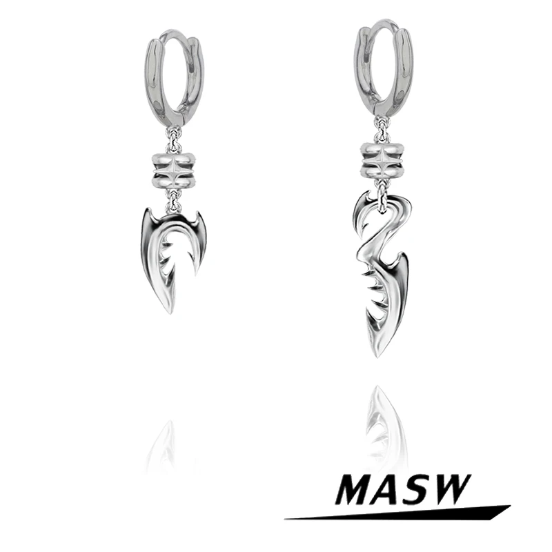 

MASW Original Design Shark Earrings Cool Hip Hop High Quality Copper Metal Silver Color Asymmetrical Earrings For Women Jewelry