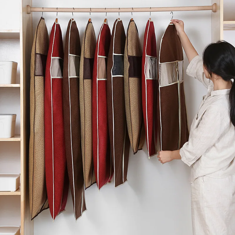

1 piece Clothes DustCover Suit Sleeve Embossed Dustproof Cover Suit Cover Thick Non-woven Fabric Storage Hanging Pocket