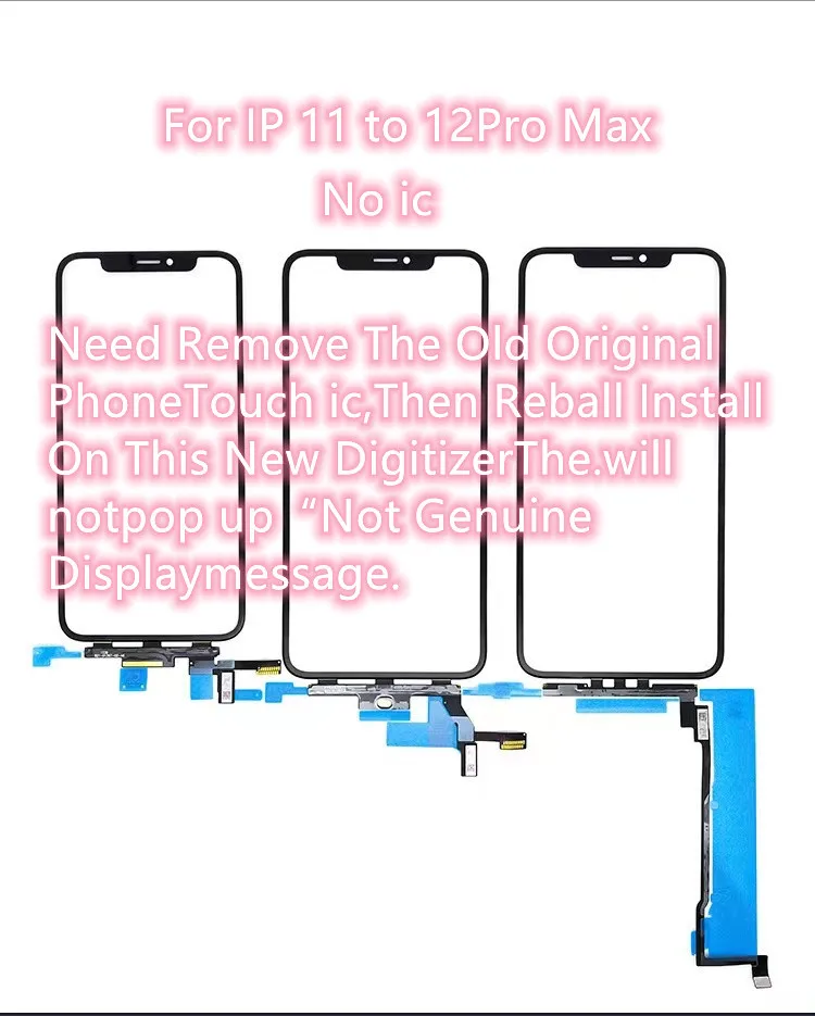 

For Apple iPhone 11 Pro Max 12 mini Original Touch IC Chip Need Re-InstallNew NO TOUCH IC TP Digitizer Screen Glass + OCA