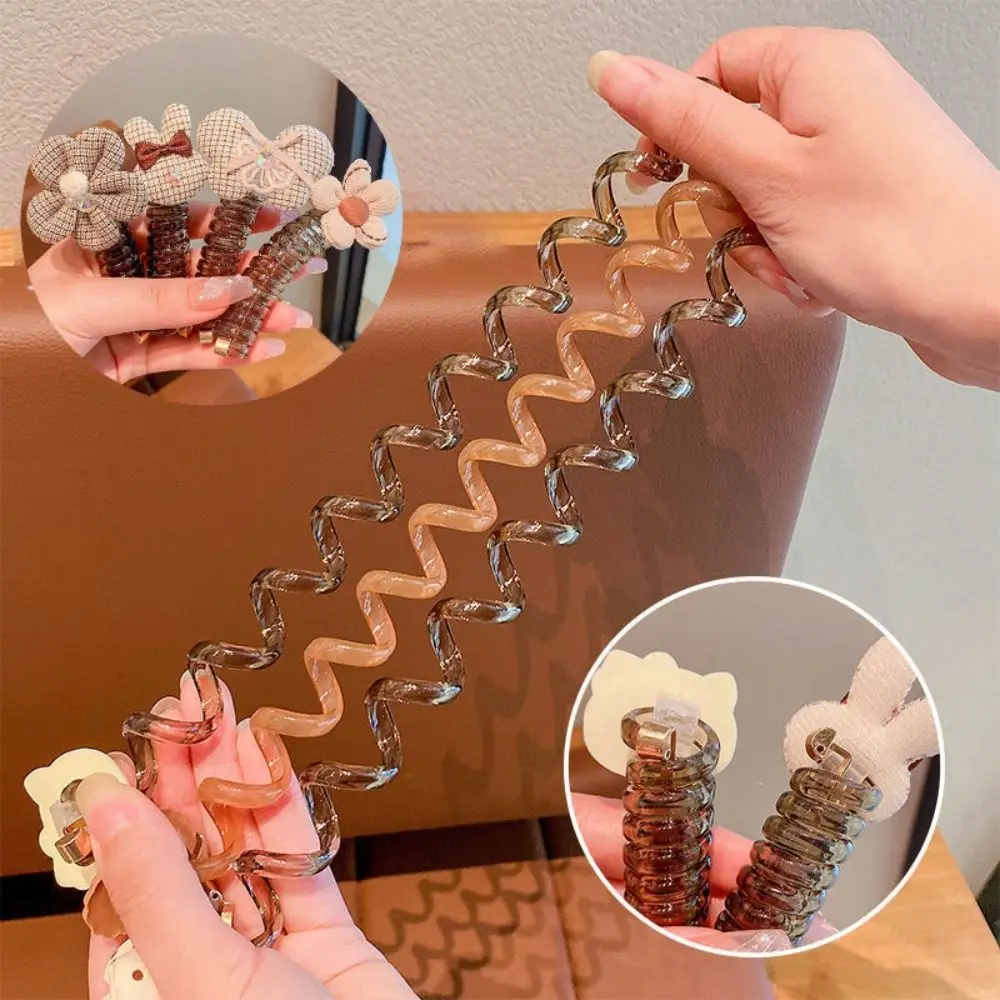 

2PCS Flower Braided Telephone Wire Hair Bands Bowknot Braided Plastic Hair Accessories Cartoon Hairstyle Tool Ponytail Hair Rope