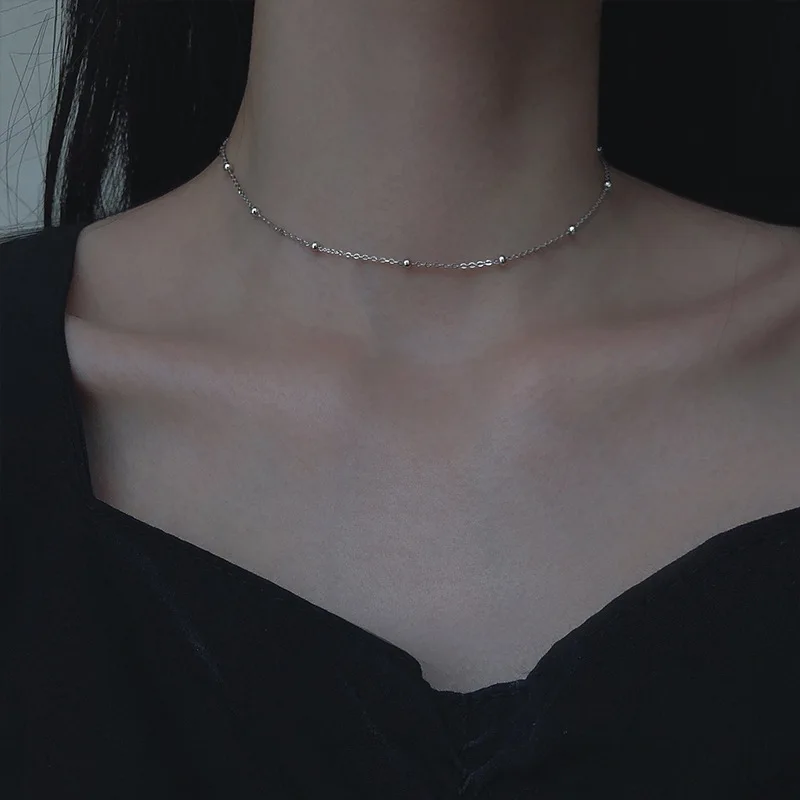 

Simple Silver Color Bead Chain Necklace Fashion Alloy Metal Bead Choker Necklace For Women Elegant Choker Jewelry Party Gift