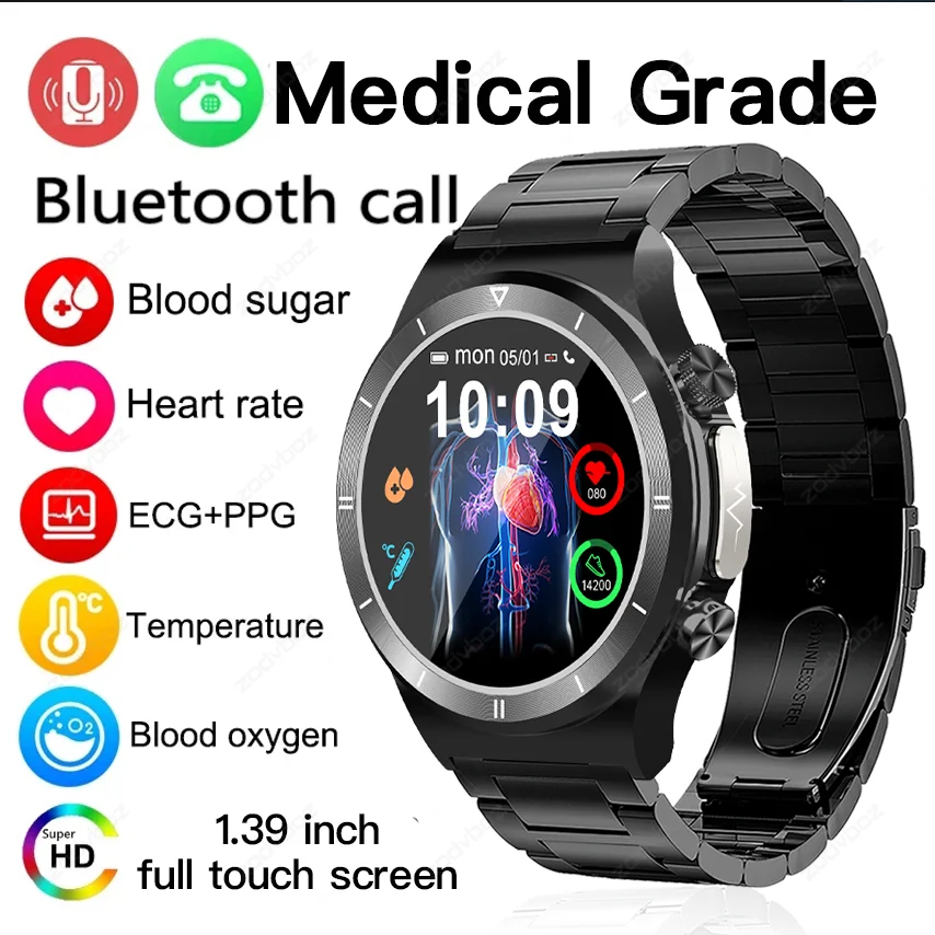 

Non-invasive Blood Sugar Smart Watch Men HD Voice Calling Sport Watches IP68 Waterproof HPV ECG+PPG Smartwatch For Huawei Xiaomi