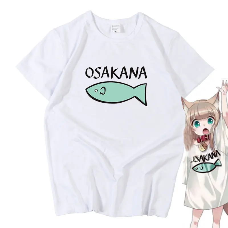 

Футболка с принтом аниме Kinako OSAKANA Kawaii Мультфильм одинаковая футболка для мужчин и женщин модный Забавный топ с принтом рыбок Harajuku летняя футболка с коротким рукавом