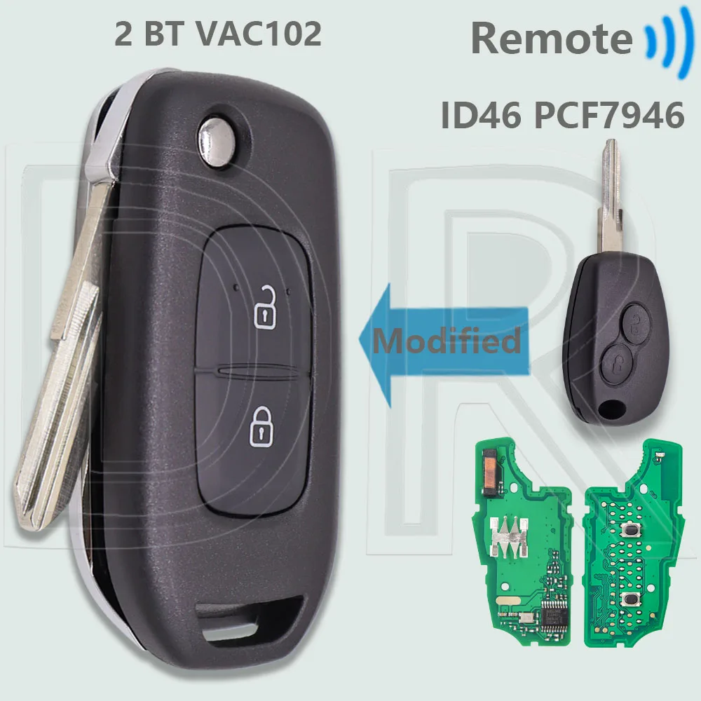 

DR модифицированный ID46 PCF7946 433 МГц VA2/VAC102 откидной автомобильный дистанционный ключ для Renault Master Twingo Clio Kangoo Modus Logan Traffic Dacia