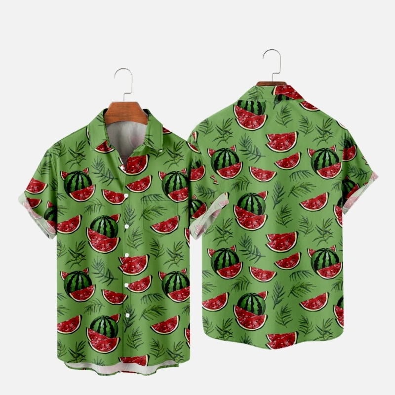 

Men's Hawaiian T-Shirt For Women Watermelons Pattern 3D Printed Y2K Hombre Fashion Shirt Casual Beach Oversized Clothes 1