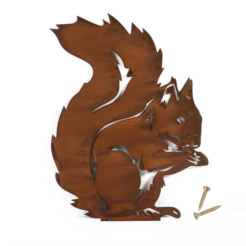 

Metal Iron Standing Squirrel Sculpture with Rusty Finish Wall Art Outdoor Decor