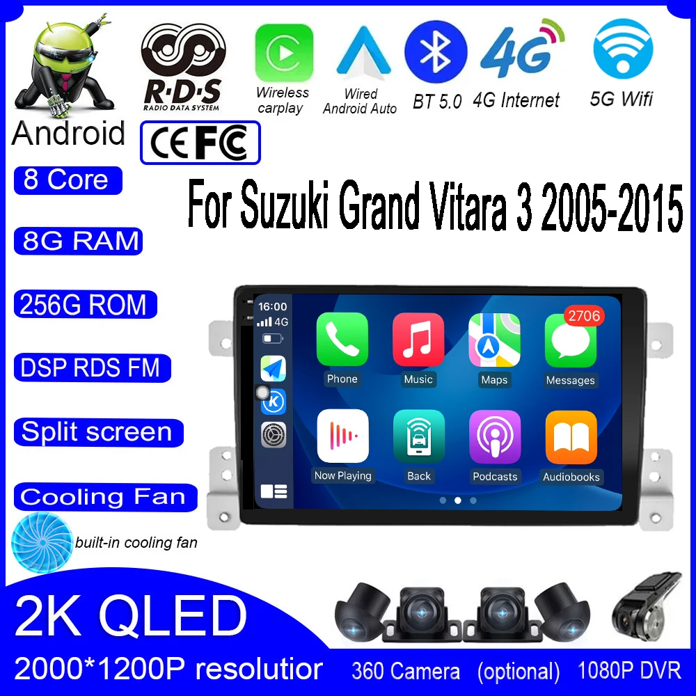 

DSP IPS QLED экран для Suzuki Grand Vitara 3 2005 -2015 Android 13 автомобильное радио стерео Мультимедиа Видео плеер GPS навигация