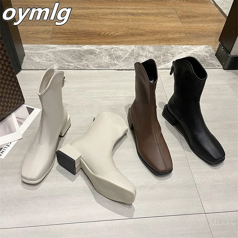 Fashion women's boots 2022 new women's boots winter square toe back zipper short boots women's thick heel mid-heel boots women
